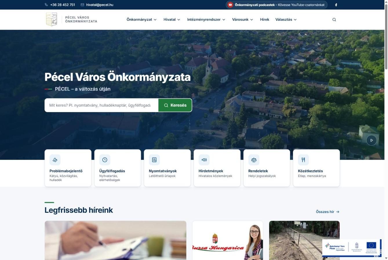 A megújult pecel.hu videós nyitóoldala a gyorsmenü-kártyákkal