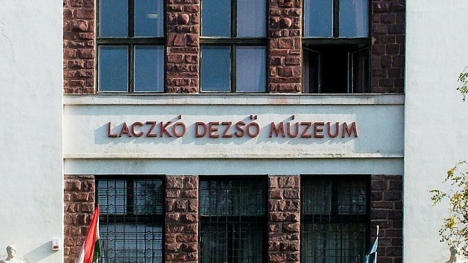 Facade of the Laczkó Dezső Museum in Veszprém with its name inscription